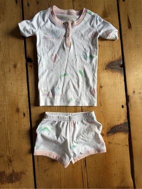 The Beaufort Bonnet Company pajama  Henley Set - White with Light Pink Trim NWOT